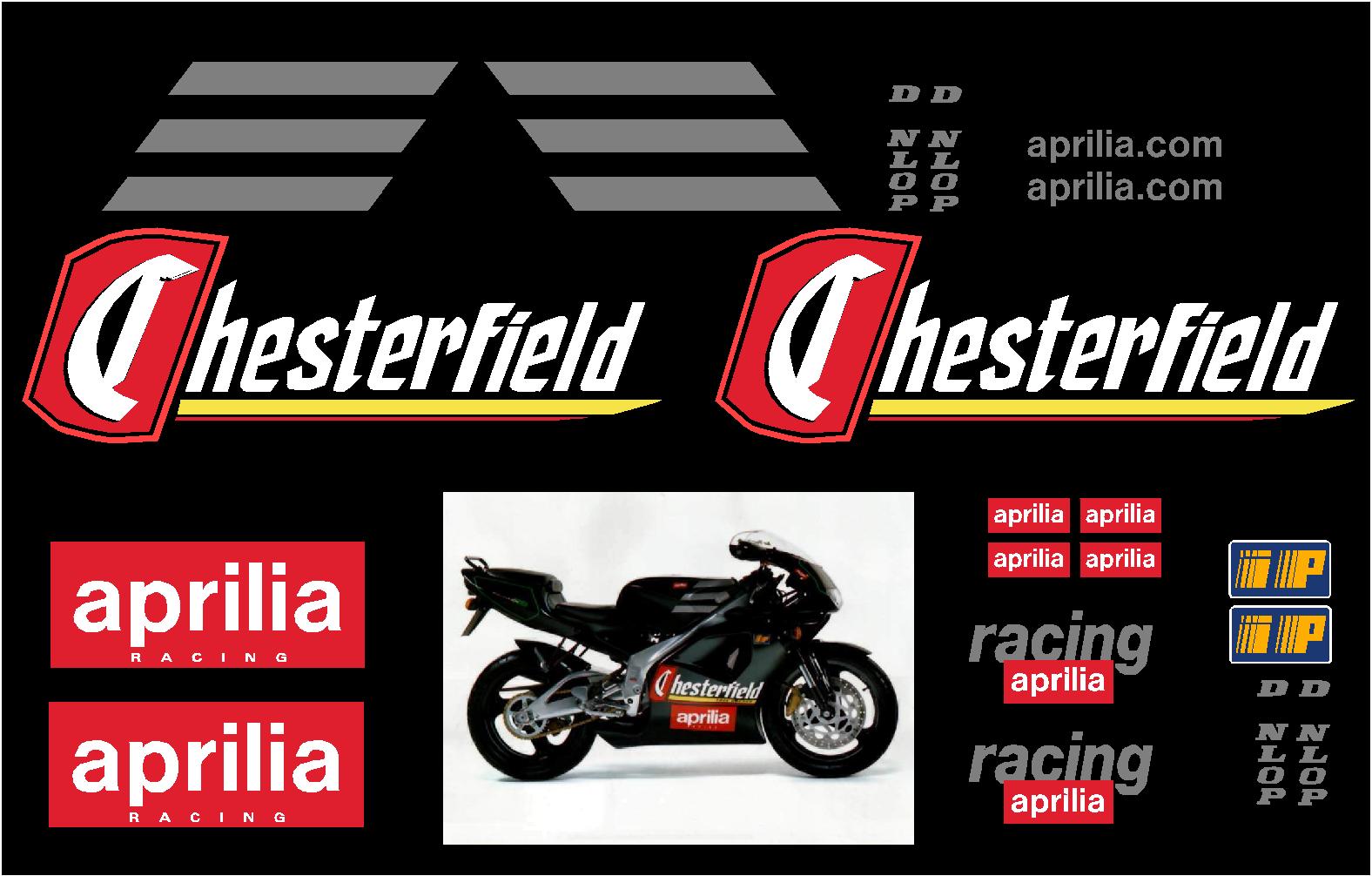 aprilia Motorcycle ip F1 Racing Laminated Decals Sticker Chesterfield Fuera  Set